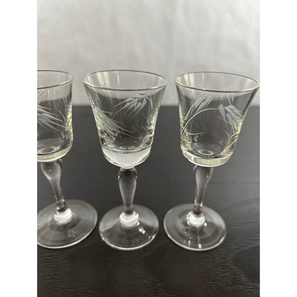 Vintage Etched Wheat Cordial Glasses Set of 4 Clear Stemmed Liqueur Aperitif 4oz - Picture 3 of 5